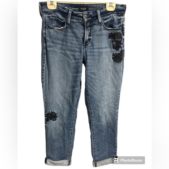 NYDJ Denim - NYDJ Jessica Relaxed Boyfriend Cropped Floral Denim Jeans Size 4 Festival Retro